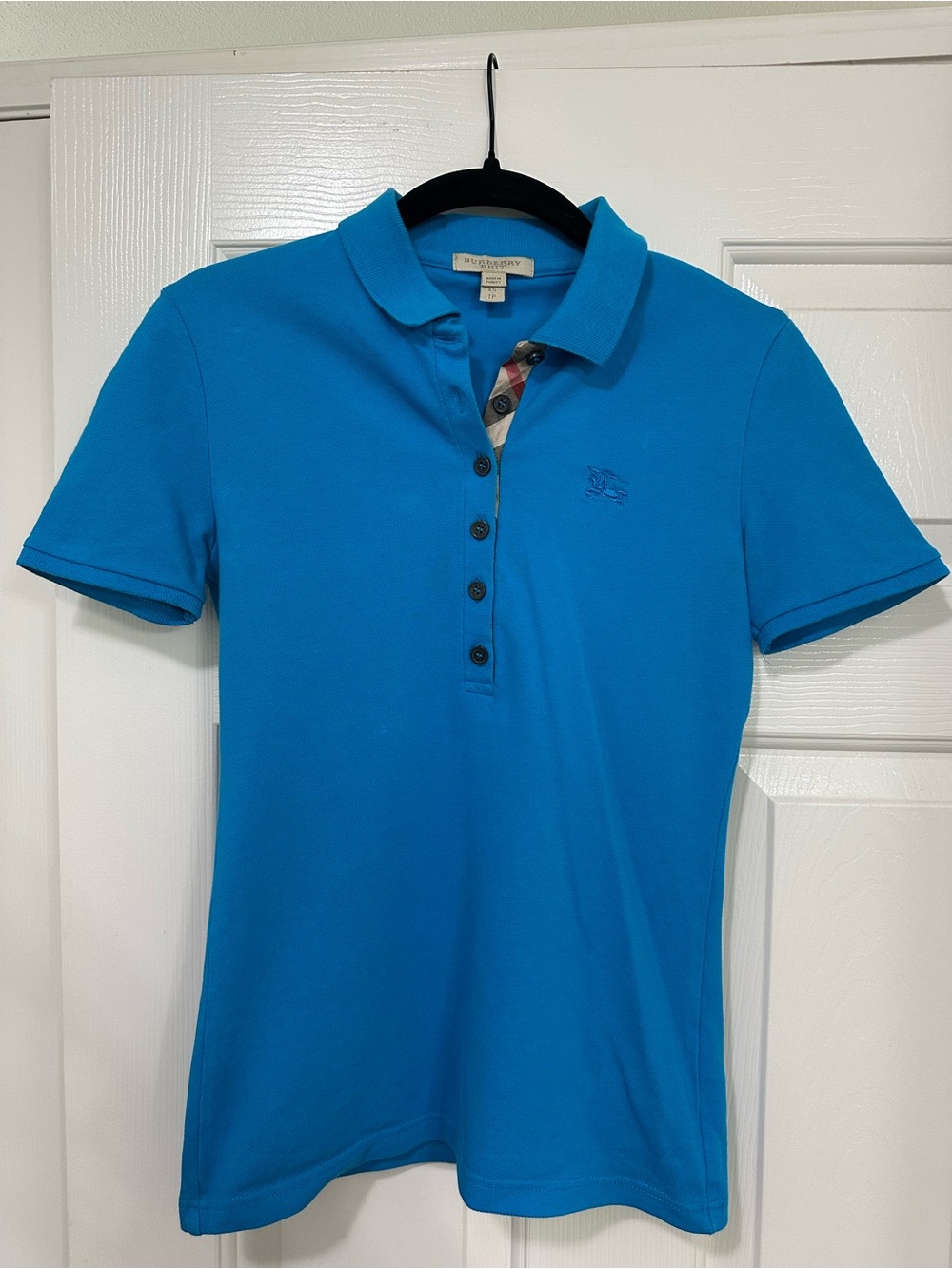 Burberry Blue Polo with Check Trim